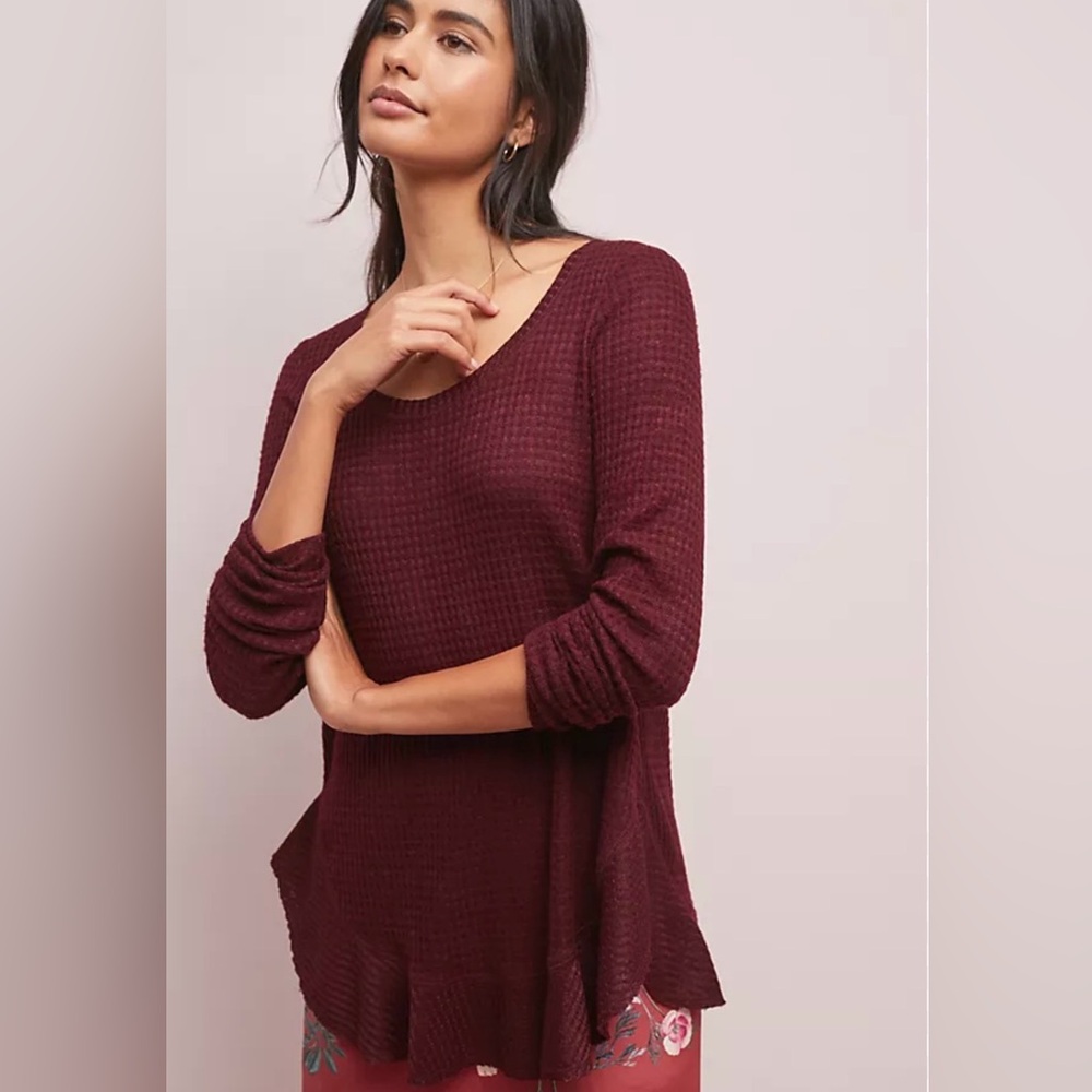 Anthro Saturday Sunday Wendy waffle knit ruffle top
